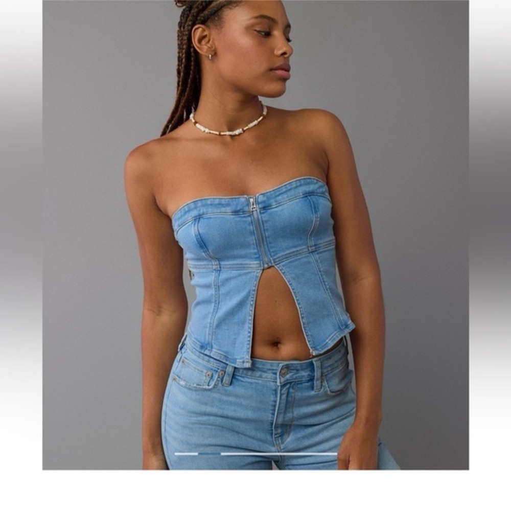 NWT AMERICAN EAGLE SLEEVELESS CROPPED DENIM SHIFT TOP
